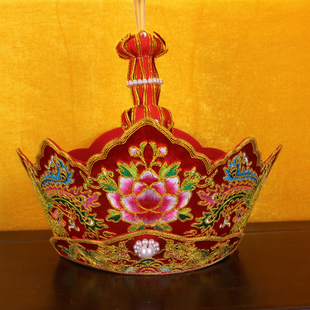 新品特价佛用品高档毗卢帽僧帽佛帽五佛冠铁盒子手工刺绣法师帽佛