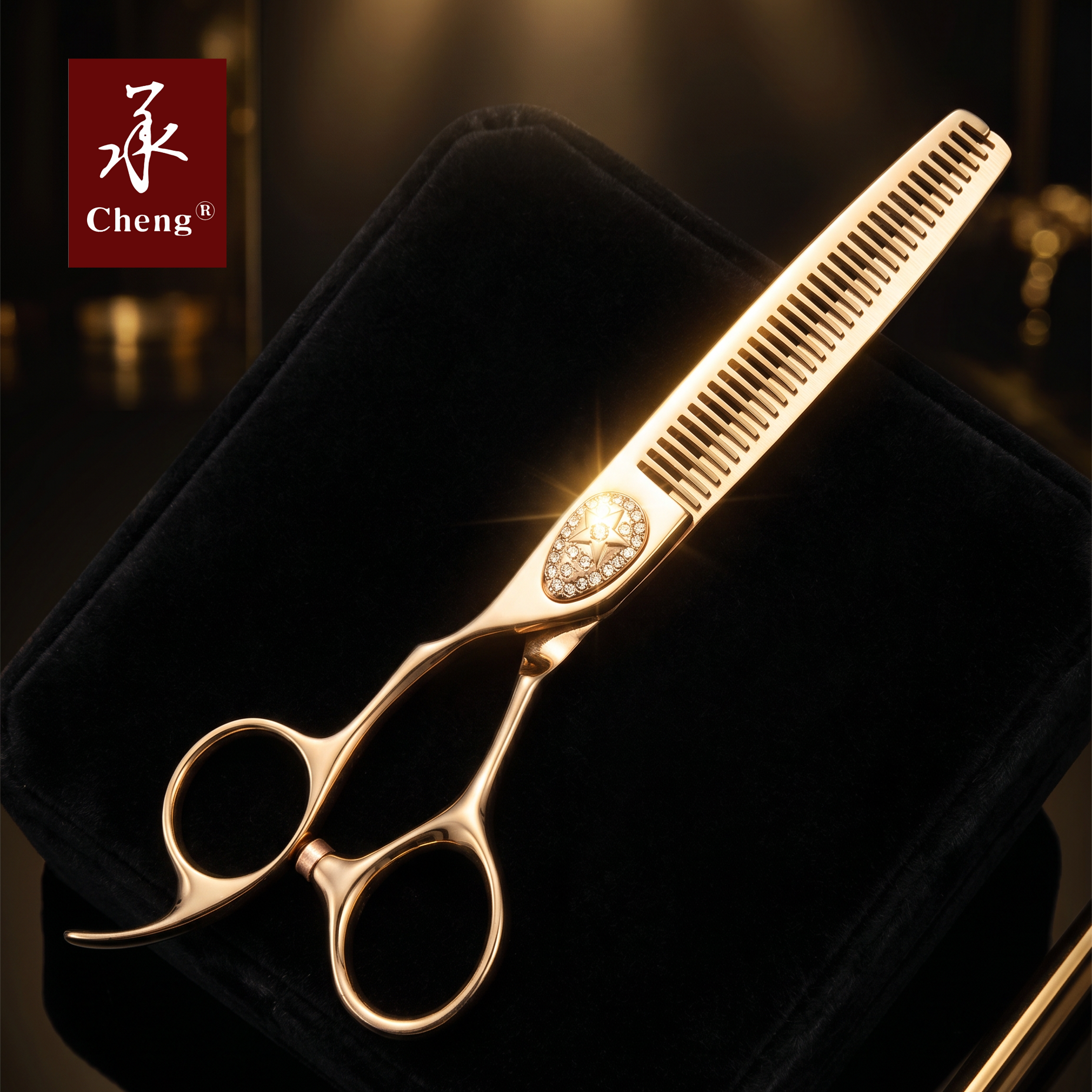 承剪左手美发剪刀金色去发量15%碎发美发牙剪ATS314专利铣齿UB