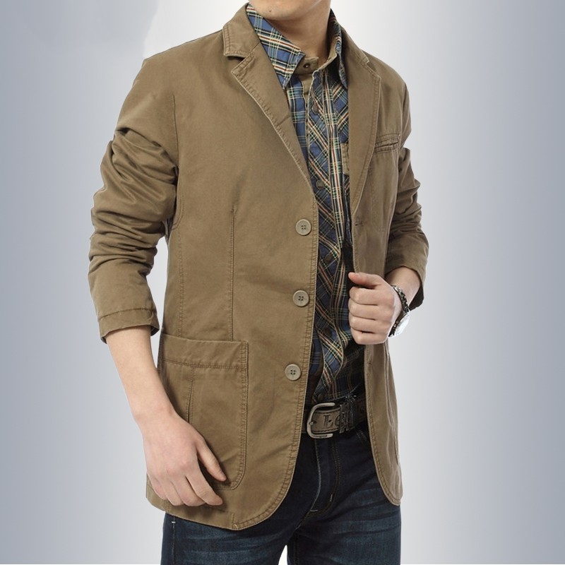 春秋男士休闲运动夹克中年爸爸宽松小西装上衣纯棉单件西装工作夹