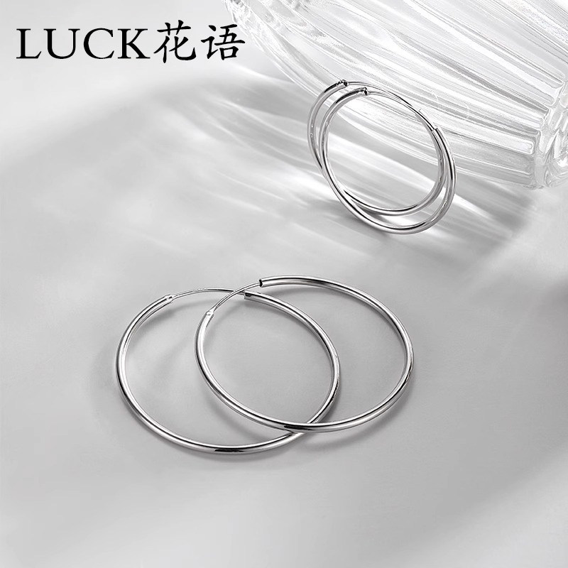 LUCK999银大耳圈女纯银素圈耳环圆脸适合的圈圈耳饰气质秋冬饰品