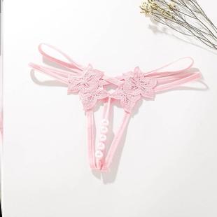 低腰三角内裤女丁字裤学生小内内少女带珍珠蕾丝大码少妇勒阴情调