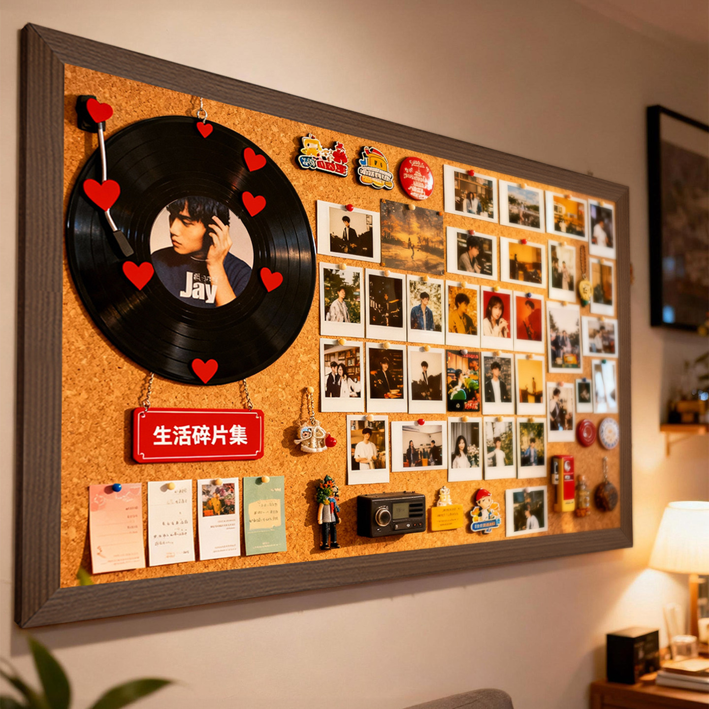软木板照片墙高级感客厅不伤墙拍立得展示板中国地图旅行足迹相片展示