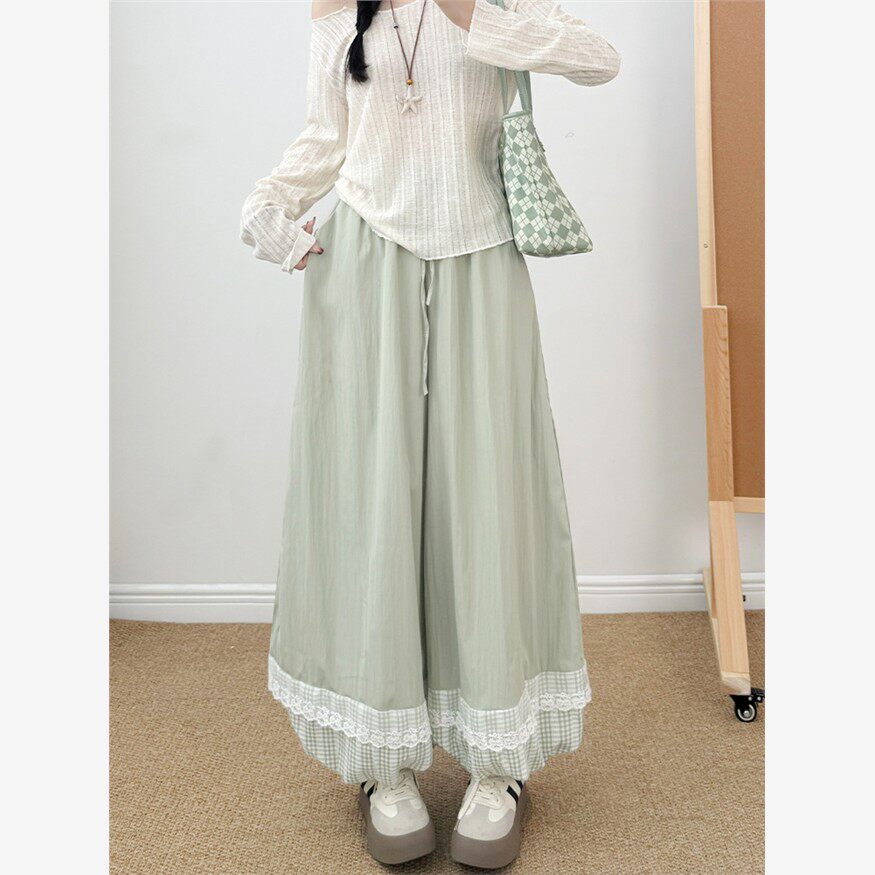 学院风冰丝花苞裙裤女夏