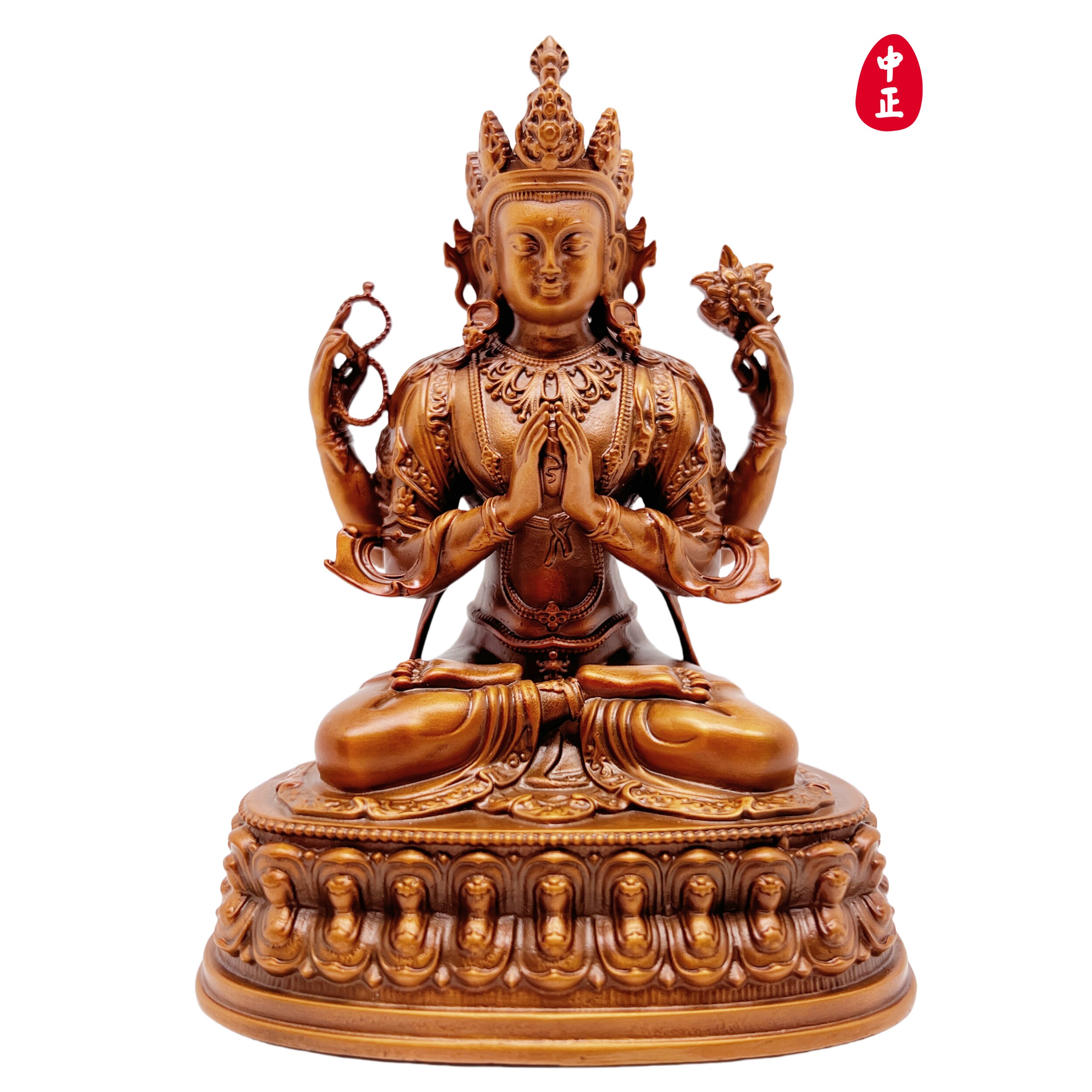 【特价】四臂观音10cm中正造像红铜材质支持定制工艺品桌面摆件