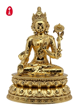 白度母贴金21cm中正造像红铜摆件
