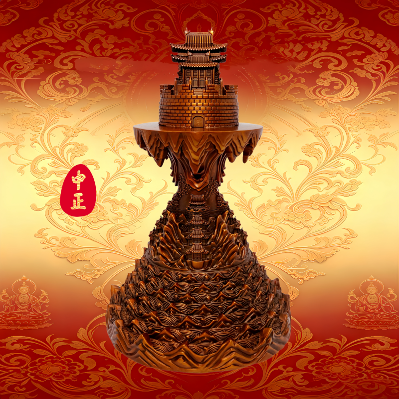 独家版权须弥山曼荼罗红铜立体坛城高端铜器定制金银现代艺术摆件