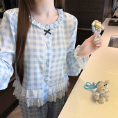 新款 0128z 家居服套装 甜美少女格子绸睡衣女春2026长袖 裤
