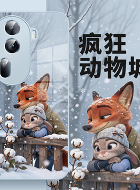 适用于reno15pro手机壳雪天疯狂动物城OPPO朱迪尼克findx9pro狐狸兔子reno14玻璃findx8ultra高级感14情侣x7