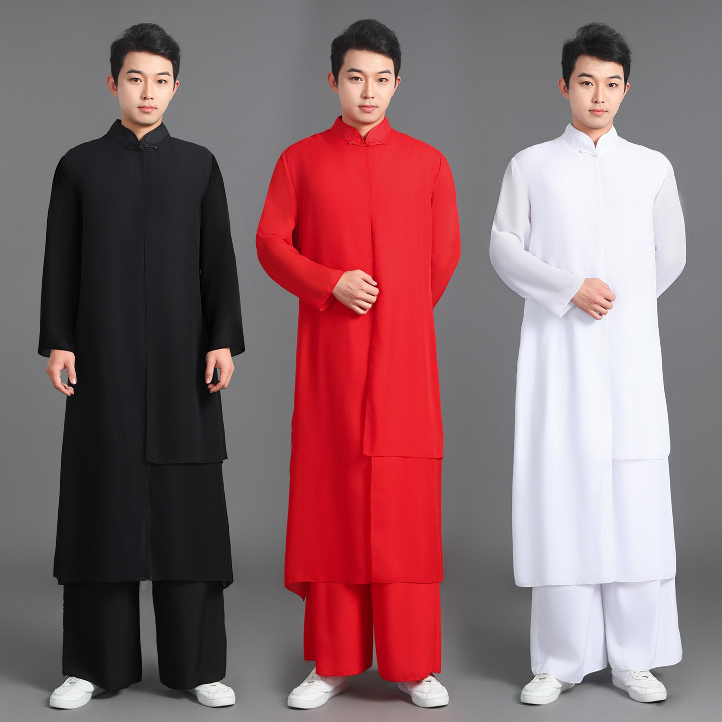 中式男长袖立领飘逸太极服练功服