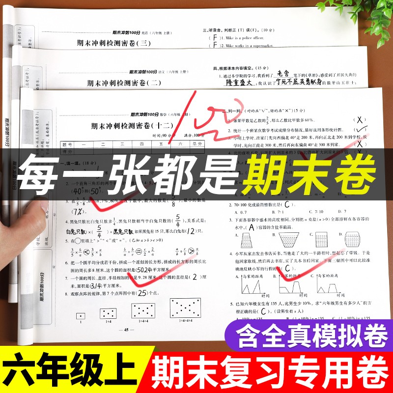 六年级上册期末冲刺100分试卷测试卷全套语文数学英语人教版小学生期末总复习练习题同步练习册6年级上册模拟考试专项强化训练卷子