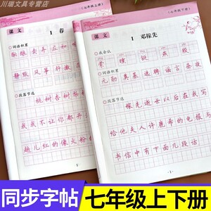 七年级语文练字帖上册下册初一人教版课本教材同步练字帖钢笔正楷硬笔书法生字练习中学生临摹字帖初一初中生专用练字描红本练习册