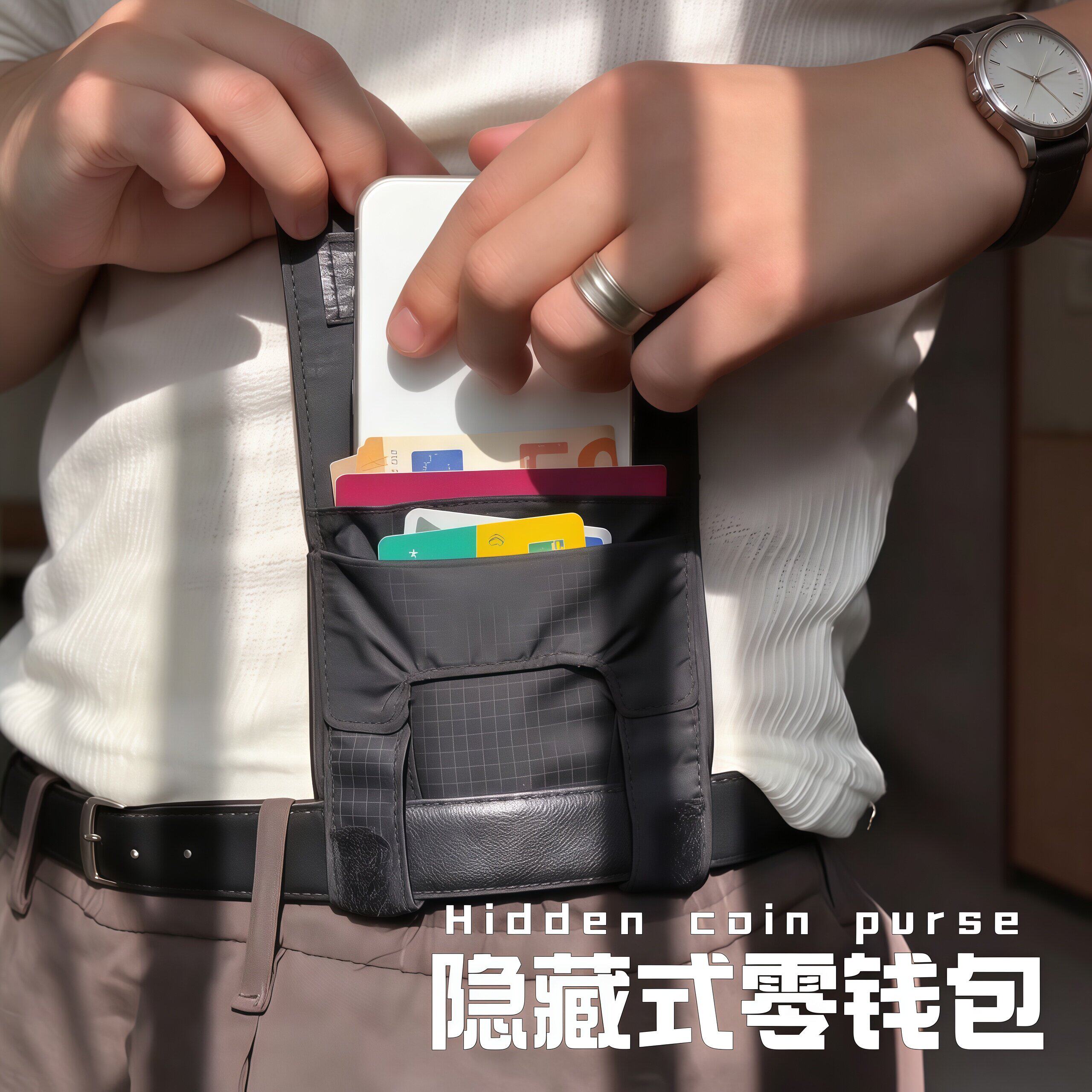 隐藏式零钱包旅行可收纳证件腰包出国护照信用卡随身包防盗收纳袋