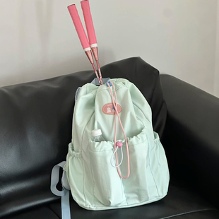 2025新款薄荷曼波绿羽毛球包双肩网球拍收纳背包高颜值便携抽绳袋