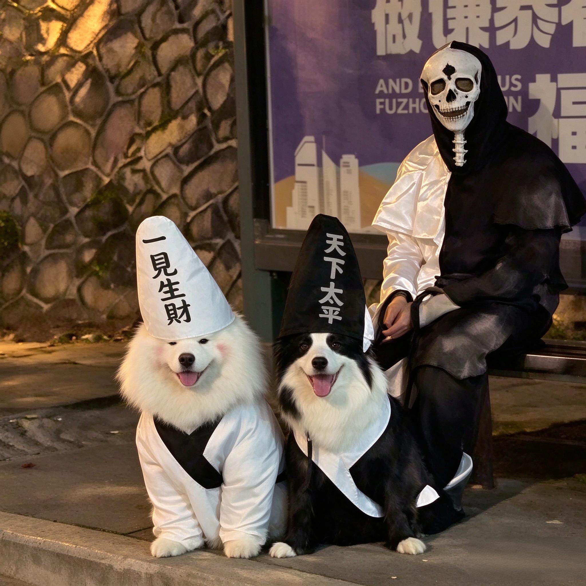 狗狗界黑白无常!搞怪万圣节宠物cos服饰可爱鬼宠物装扮拍照道具