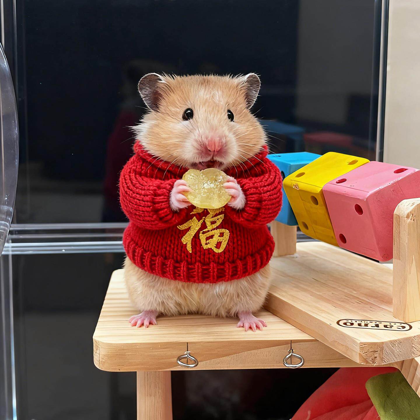 2026新年红金丝熊保暖仓鼠玩具
