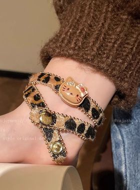 可爱复古豹纹KT猫皮绳项