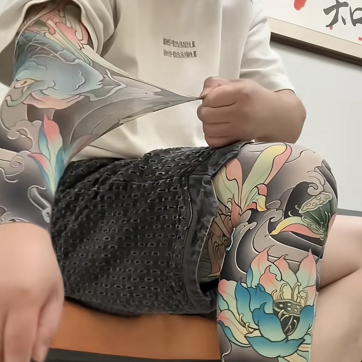 防晒花臂纹身腿套高弹力速干透气护腿套超薄无痕冰袖男士抗UV