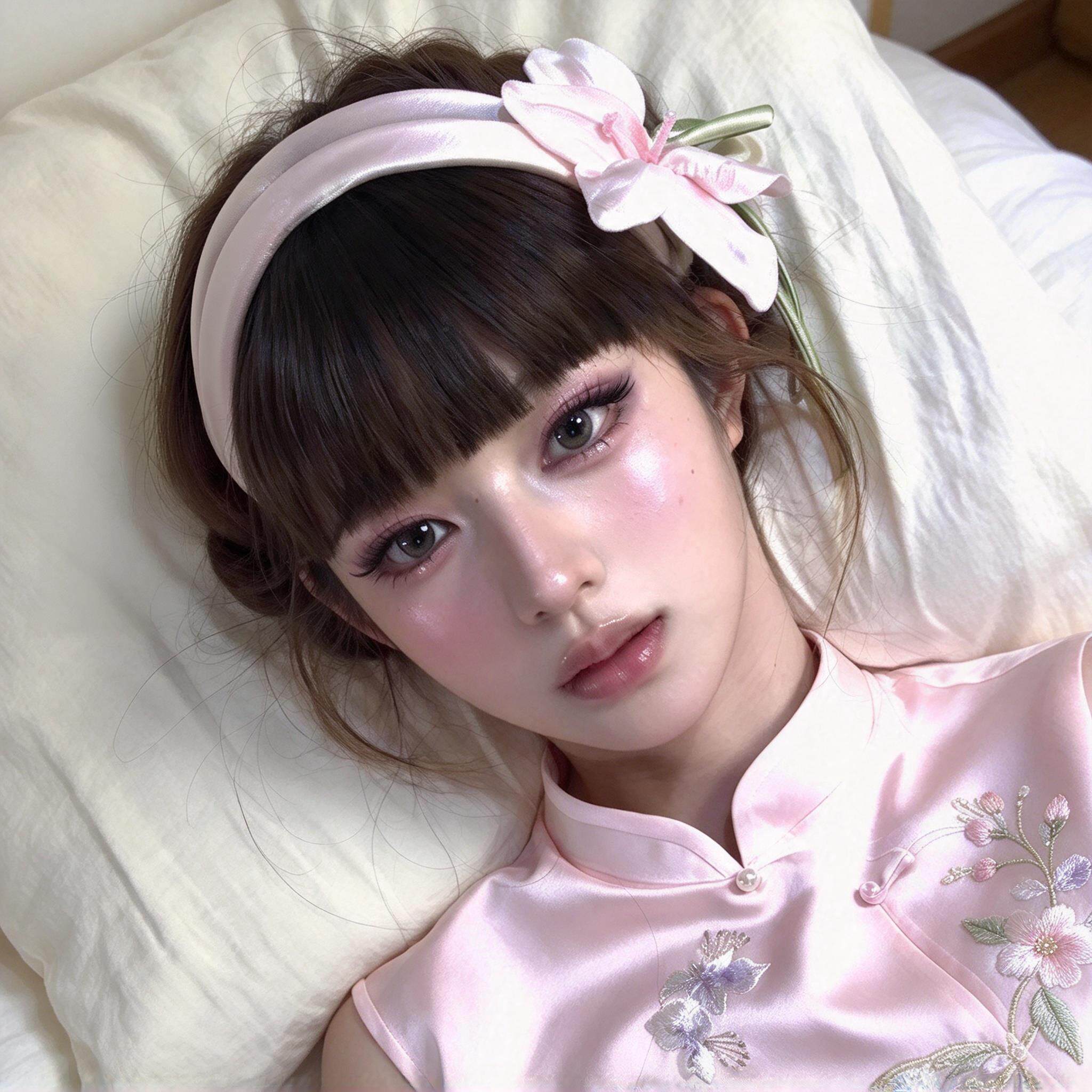 立体丝绸百合花发箍日常百搭颅顶显脸小流苏飘带布艺花朵发饰