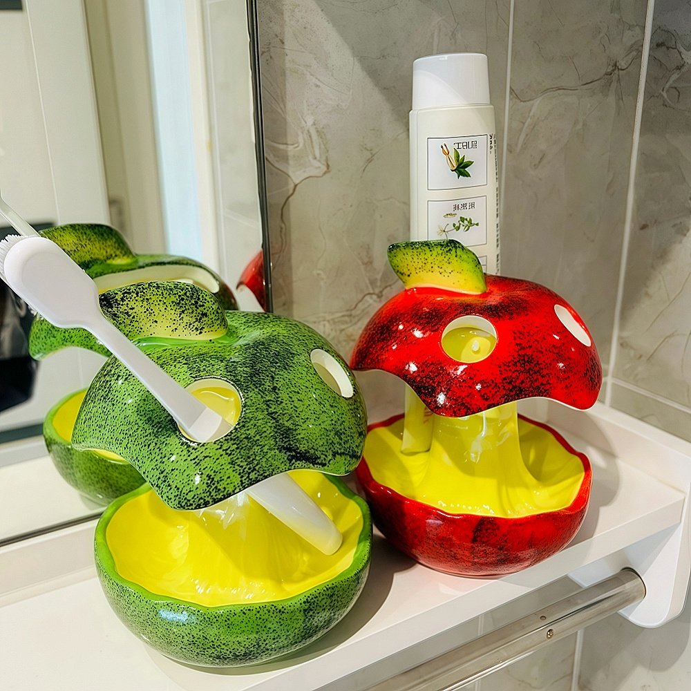 创意苹果陶瓷牙刷收纳置物架洗漱台电动牙刷牙膏架底座支架收纳架