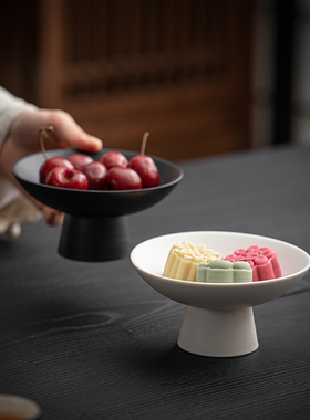 粗陶远山高脚果盘创意小点心干陶瓷托盘家用客厅茶桌复古茶道配件