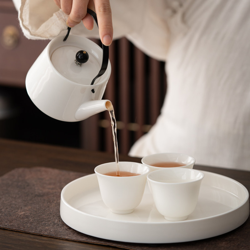 粉色手捏花茶壶茶杯功夫茶具套装小型家用日式陶瓷羊脂玉白瓷盖碗