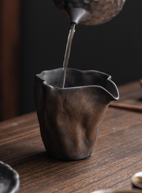 窑变粗陶异形公道杯陶瓷日式复古功夫茶海分茶器倒茶公杯功道茶杯