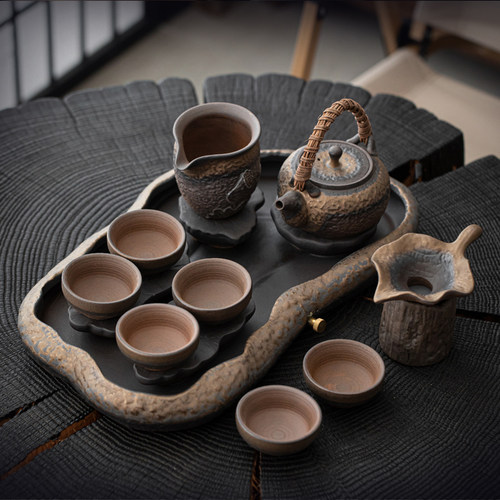粗陶鎏金茶具套装干湿两用