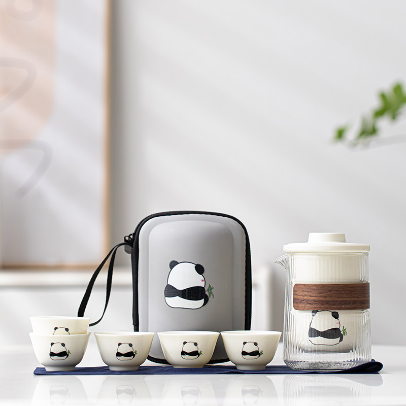 熊猫旅行茶具套装2024新款泡茶壶茶杯外出便携收纳功夫茶具快客杯,餐饮具,旅行茶具,淘宝优惠券,粉丝福利购,淘宝优惠卷