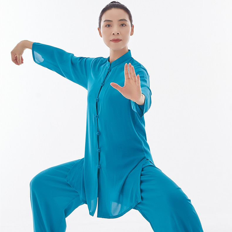 七分袖冰丝太极服练功服武术服晨练夏季女清新绿新款薄款透气垂顺