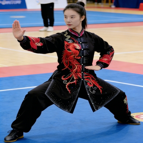 刺绣新款春秋太极服表演武术练功演出气功八段锦飘逸比赛服钻女款