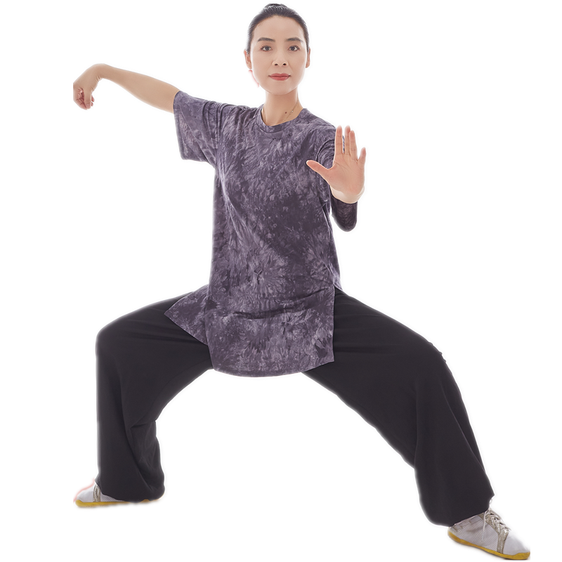 太极服男女夏棉新款飘逸休闲T恤短袖套装比赛表演高弹薄款透气