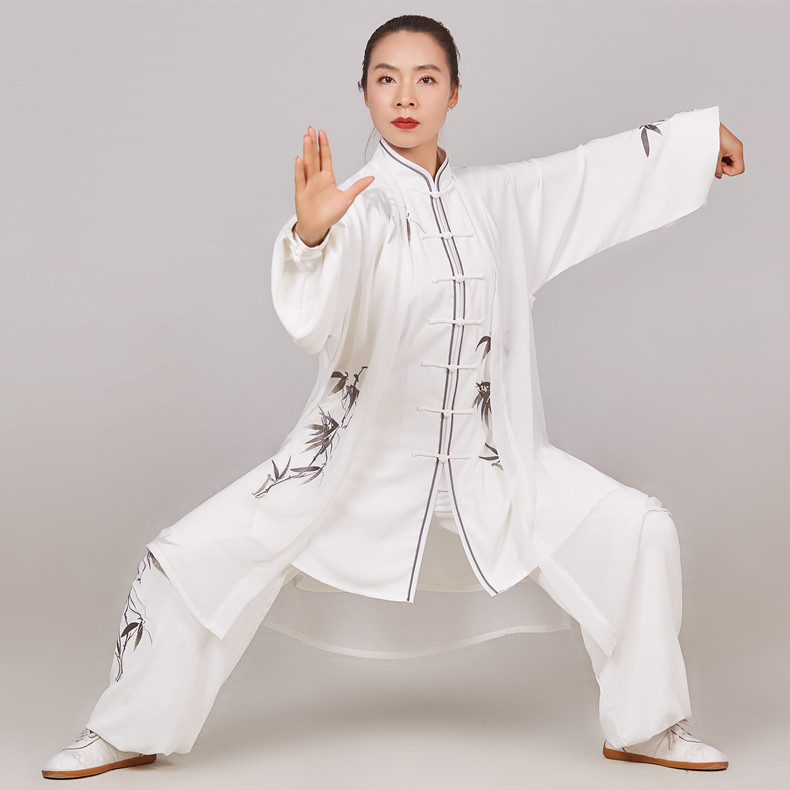 新款垂感春夏太极服表演武术练功演出气功男女飘逸高端黑色