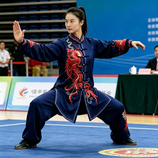 刺绣新款春秋太极服表演武术练功演出气功八段锦飘逸比赛服钻男款