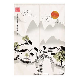 水墨画门帘卧室隔断帘厨房玄关厕所房间大门遮挡布帘徽派建筑挂帘