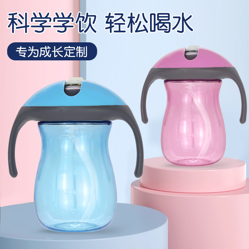 宝宝水杯防摔儿童家用幼儿园学饮杯手柄便携婴儿吸管水杯防漏防呛