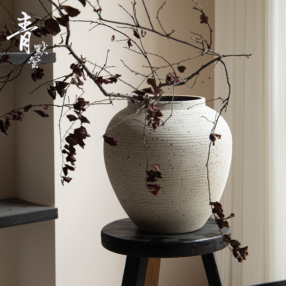 新中式现代简约白色花瓶奶油侘寂风插干 干燥树枝大号台面粗陶罐