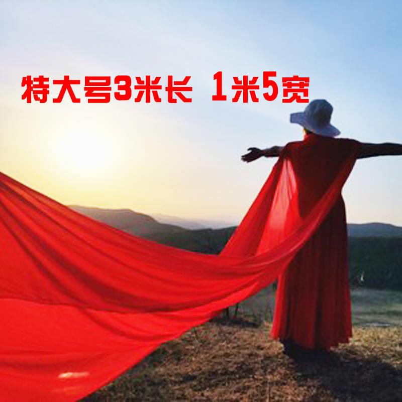 三米超大红色薄款雪纺春秋长丝巾