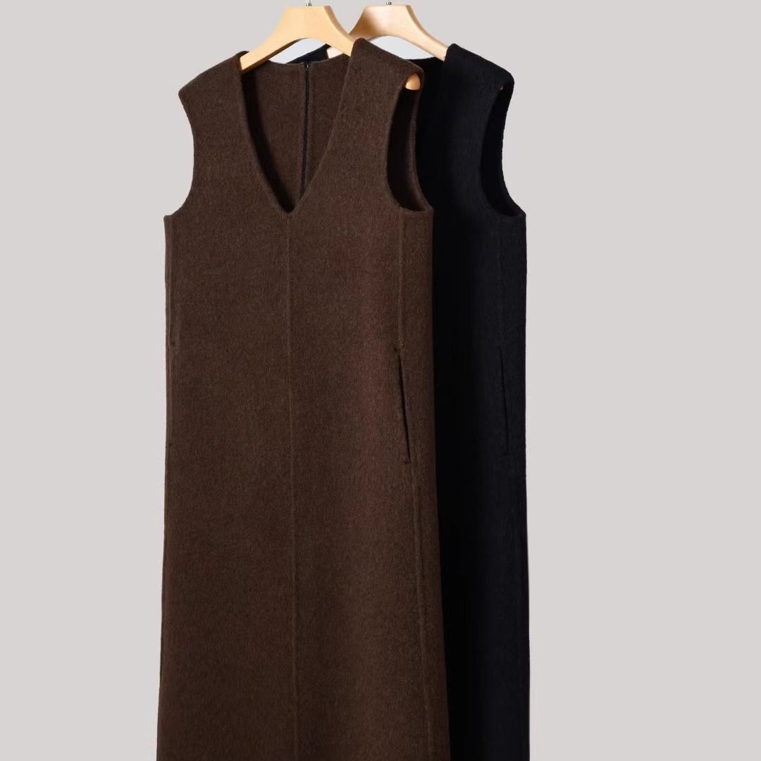 女士羊毛双面妮长款大V领马甲裙秋冬连衣裙,女装/女士精品,连衣裙,淘宝优惠券,粉丝福利购,淘宝优惠卷