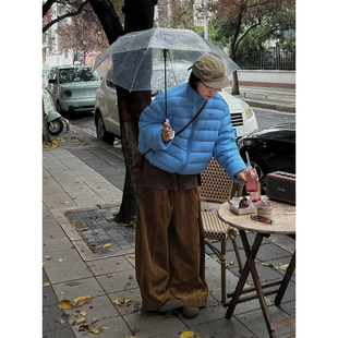 临典蓝色排骨羽绒服女款2025秋冬新款韩系轻薄加厚内胆短款外套