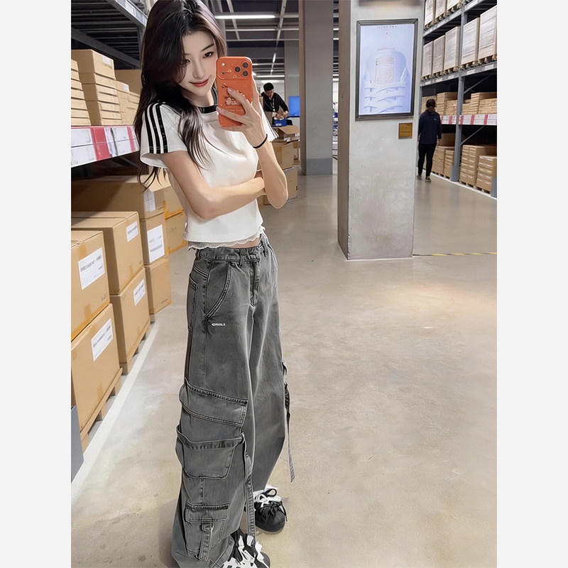 临典灰色工装牛仔裤女款2026夏季新款美式复古小个子酷飒宽松裤子