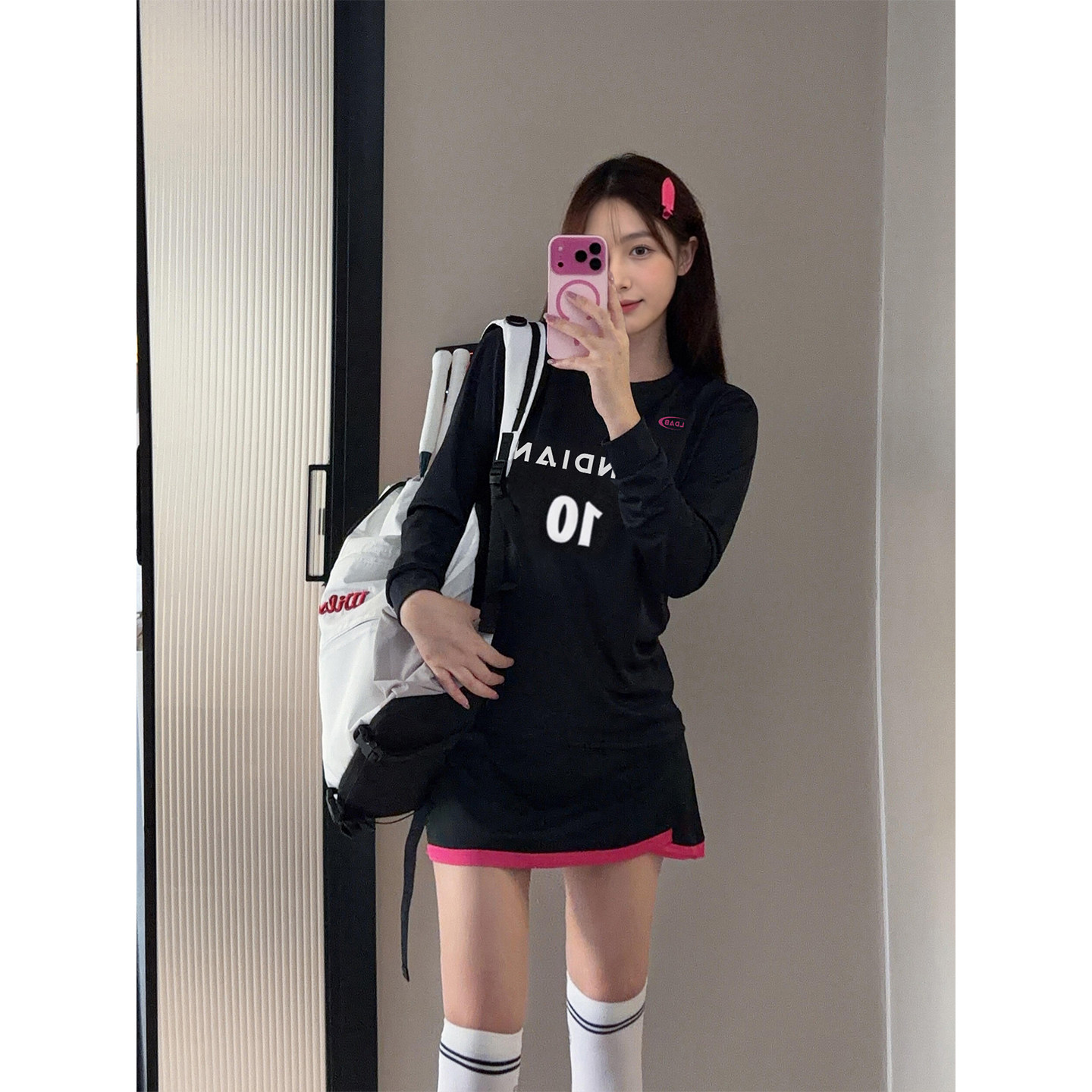 临典黑色绝美羽毛球服套装女2026春季新款高颜值健身运动长袖上衣