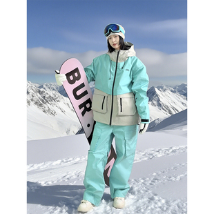 LDAB薄荷绿收腰滑雪服套装女款2026冬季新款加厚防风防水单板雪服