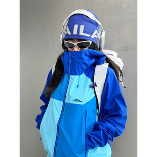 临典蓝色拼接冲锋衣外套女2026新款春秋三合一户外防风徒步登山服
