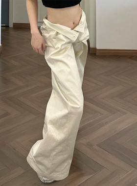 LDAB白色工装裤女2025春夏新款美式宽松休闲小众显瘦设计感阔腿裤