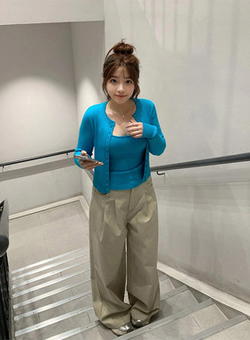 LDAB卡其色休闲裤女2025春夏新款美式休闲宽松可露丽风阔腿西装裤