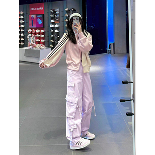 临典粉色牛仔工装裤女2026春装新款美式甜美风小众宽松阔腿休闲裤