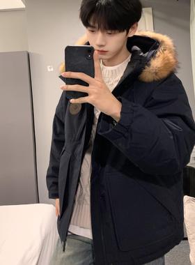 LDAB蓝色派克羽绒服男2025冬季新款加厚高级感超好看情侣工装棉服