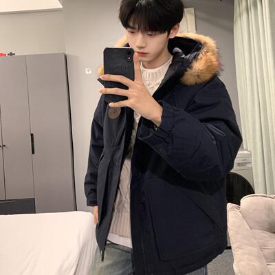 临典藏青色工装羽绒棉服