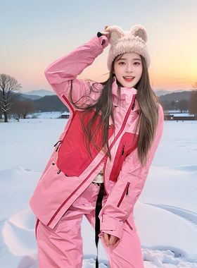 LDAB粉色滑雪服套装女款2026秋冬新款加厚防风防水高级感外套雪服