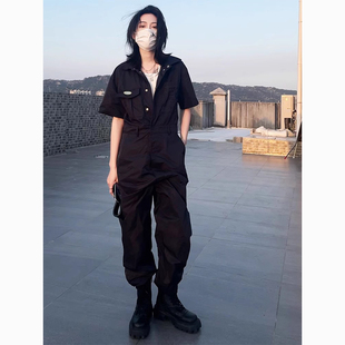 黑色连体工装背带裤女2026新款美式连体衣套装一体式酷飒连体裤子